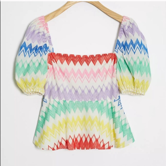 NWT Yumi Kim embroidered rainbow peplum top - Picture 2 of 4